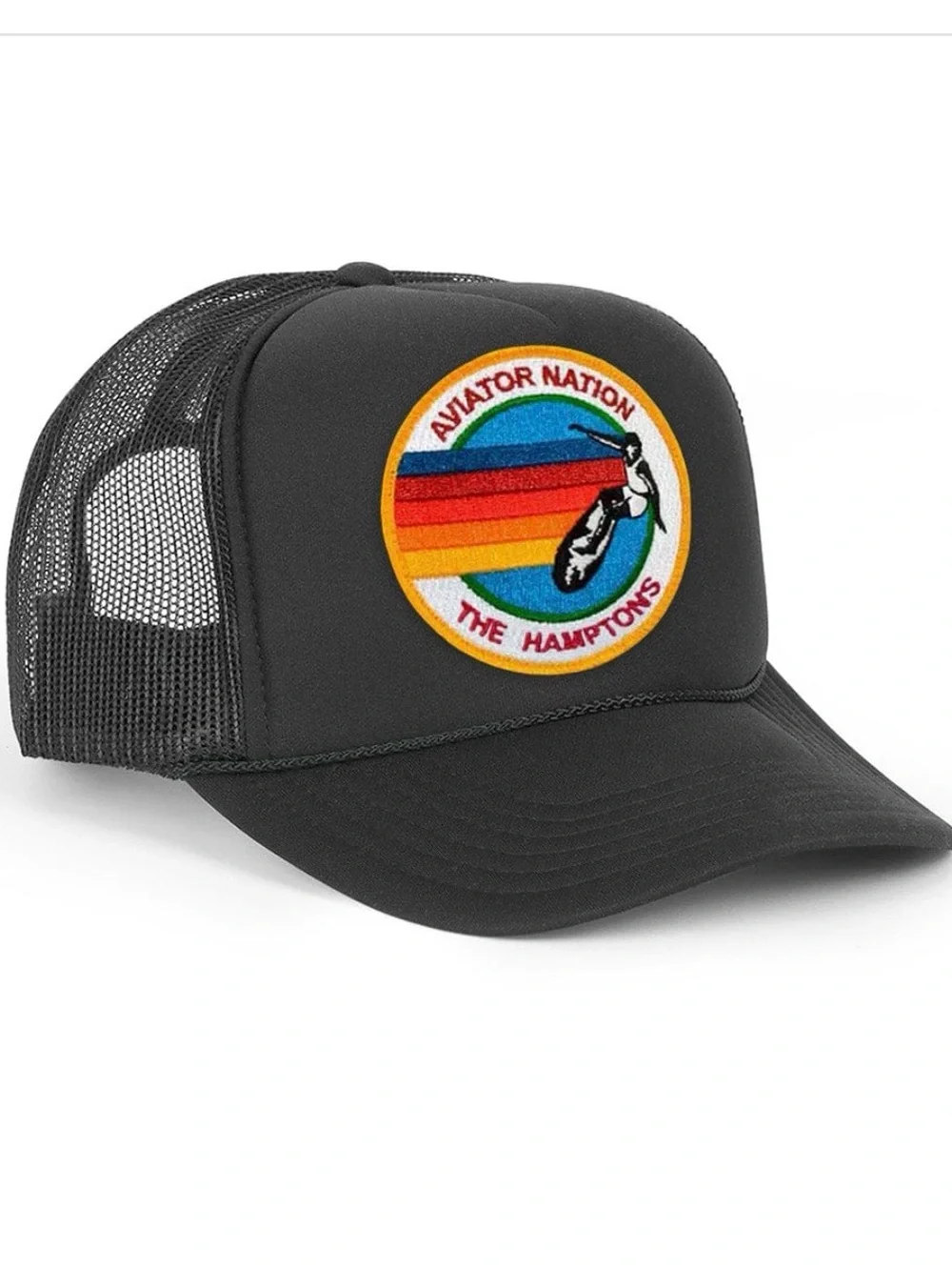 Aviator Nation Black Trucker Hat with Multicolor Surf Patch